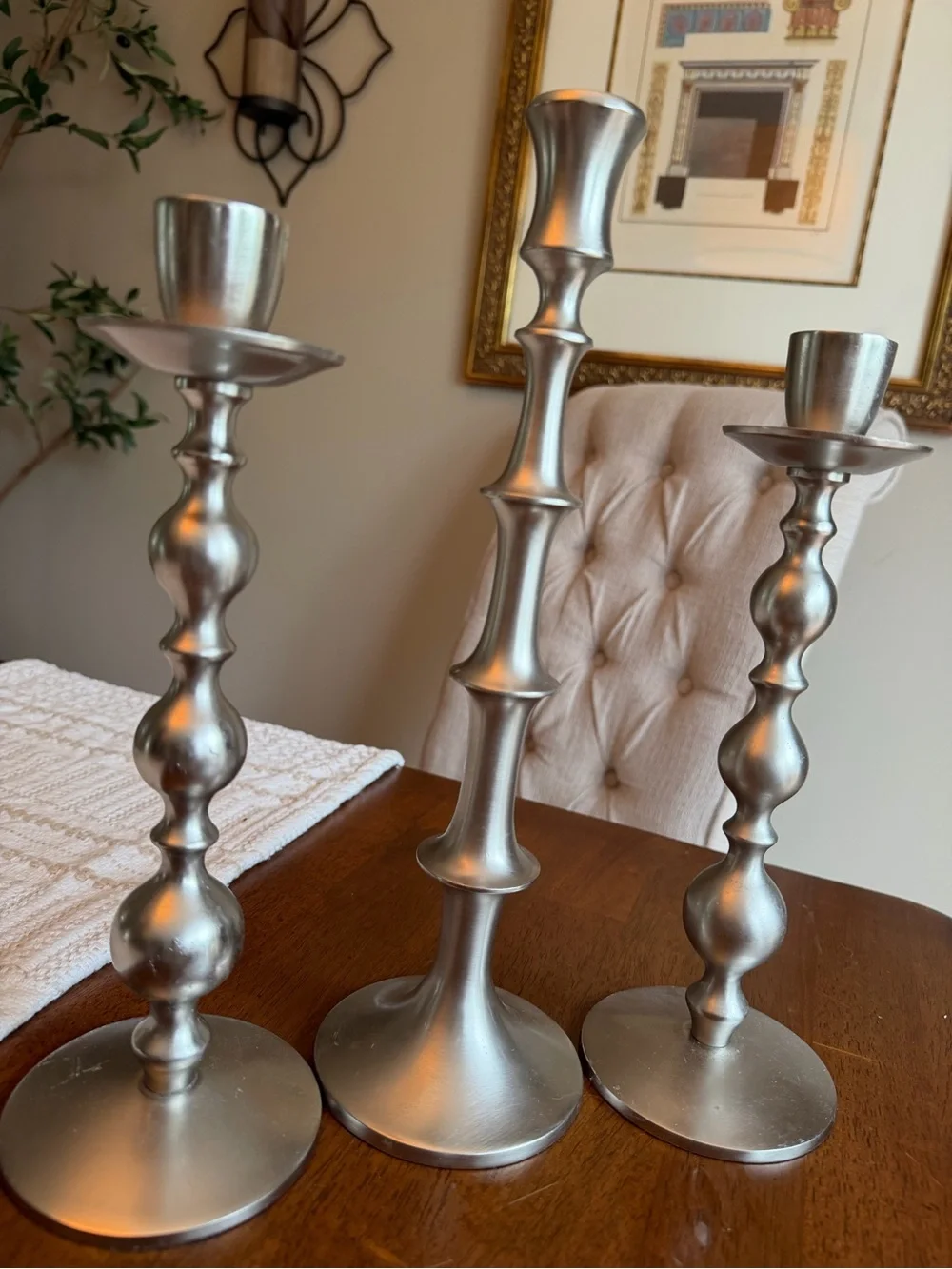 Crate&Barrel Silver Three-Piece Taper Candle Holder Set